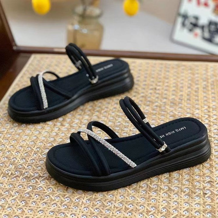Dame behagelige plateau-sandaler med glitrende stropper og ergonomisk fodbæde Stilla