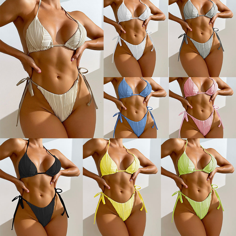 Dames trekant-bikini med elegante flæsedetaljer Skovae
