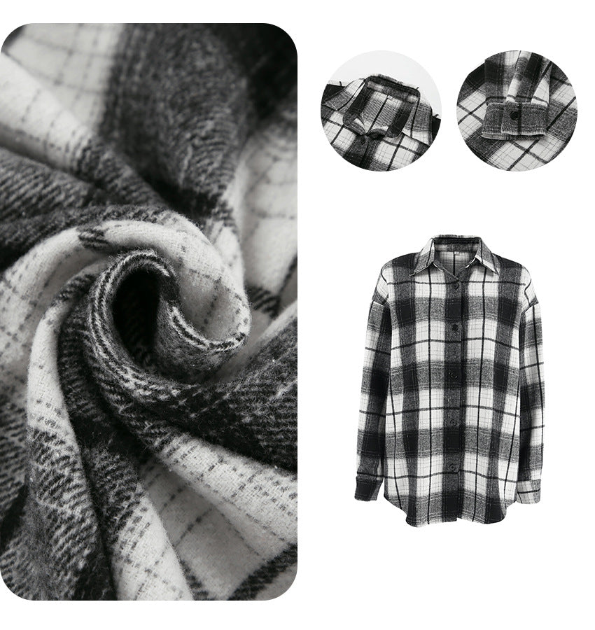 Dame rutet bluse i afslappet oversized snit med hochwertige materialer Stilla