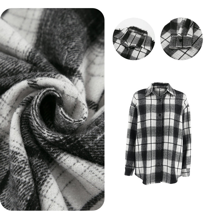 Dame rutet bluse i afslappet oversized snit med hochwertige materialer Stilla