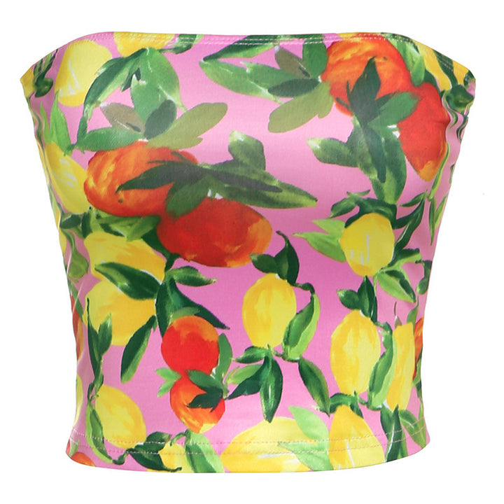 Dame trendy top med frugtprint Skovae