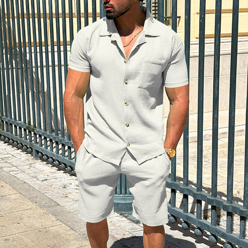 Herre afslappet kortærmet skjorte og bermuda shorts sæt med struktureret design Stilla