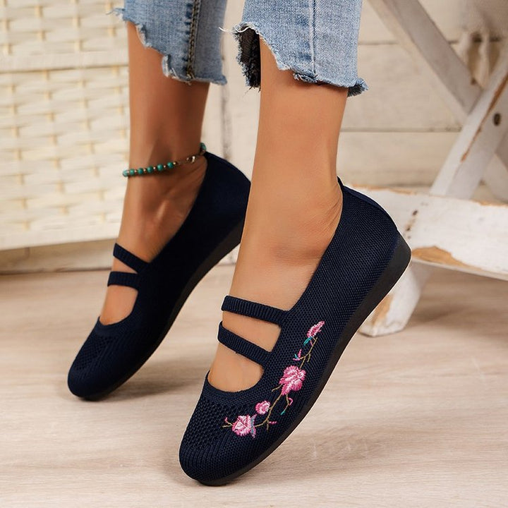 Dame Komfortable Ballerinas med blomsterbroderi Stilla