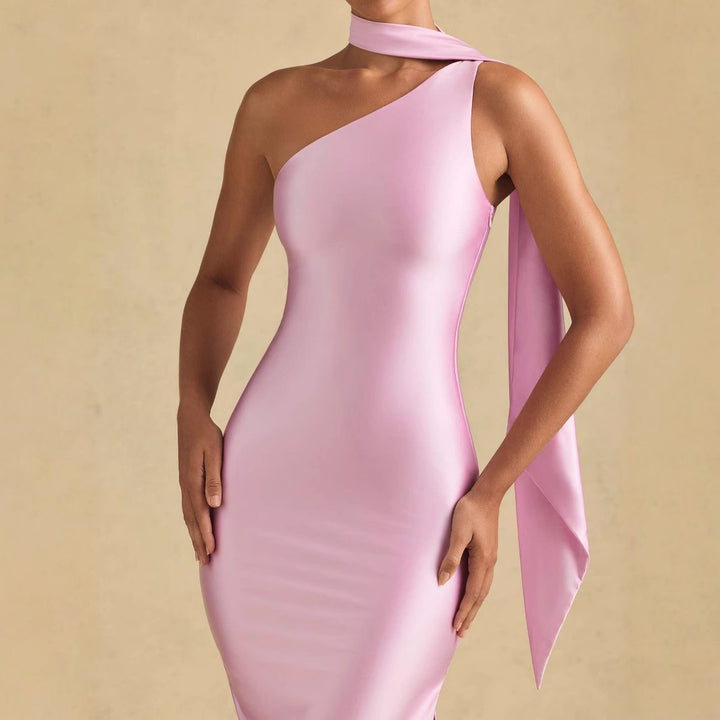 Dame Elegant One-Shoulder-Maxi-Kjole med høj slidse Stilla