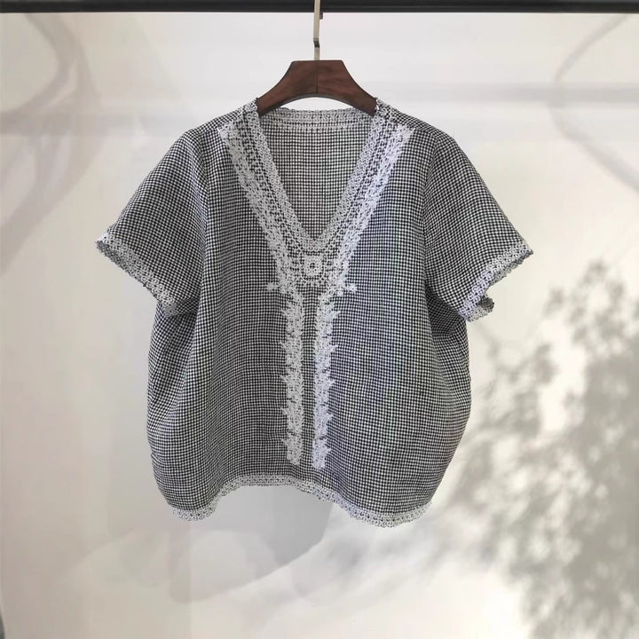 Femme Broderet V-Hals Bomuldsbluse Stilla