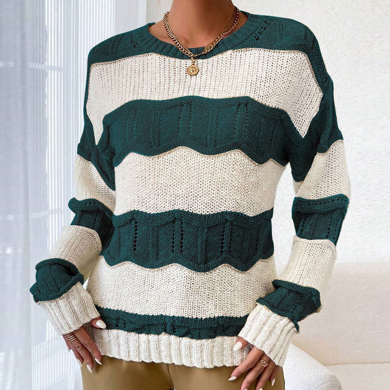 Kvinders afslappede strikket sweater med bølgestruktur og lange ærmer Stilla