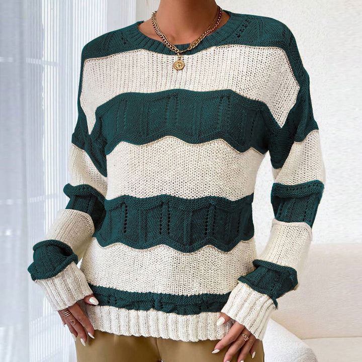 Kvinders afslappede strikket sweater med bølgestruktur og lange ærmer Stilla
