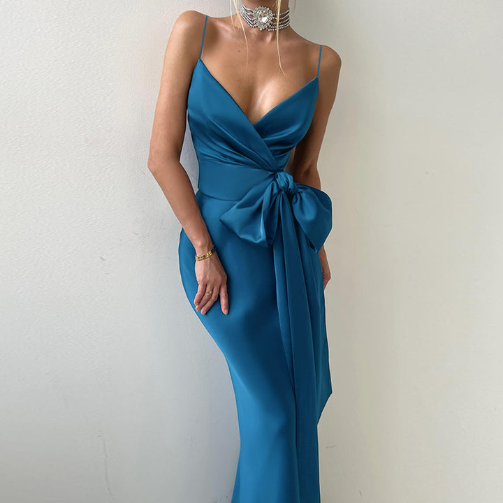 Damernes elegante aften kjole med chiffon sløjfe Skovae