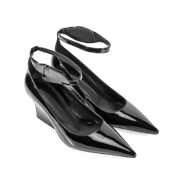Femme Spids tilspidsede Ankelsnor Blokhæle Pumps Stilla