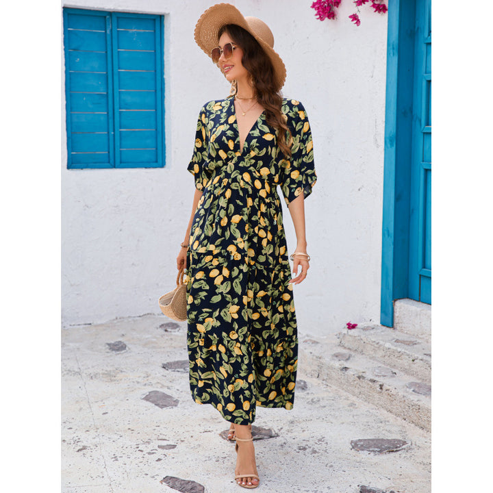 Femme Floral Print Maxi Kjole med Sommerfugleærmer Stilla