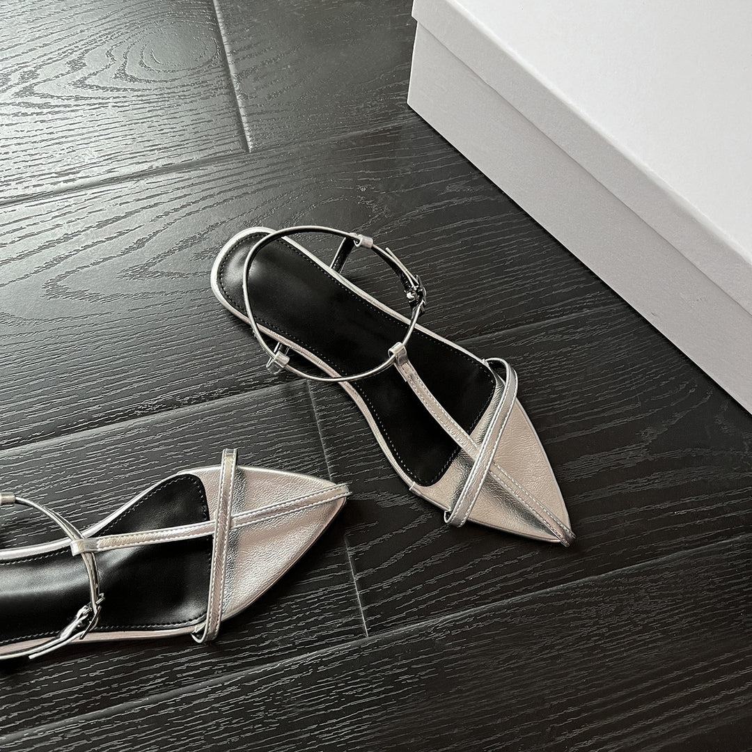 Dame Minimalistiske Spidsede Slingback Ballerinaer med Elegant Rem-Detalje Stilla