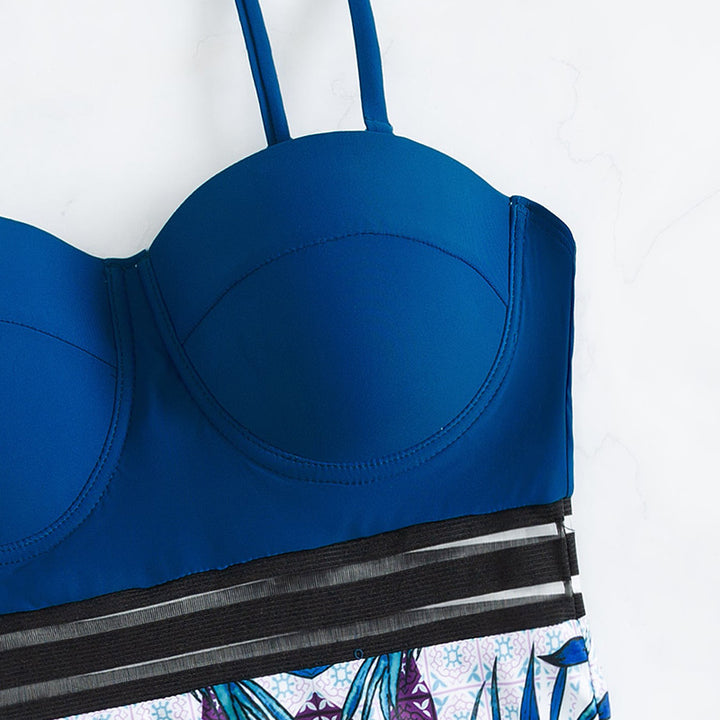 Dame højtaljet badebadedragt med elegant bustier-overdel og blomster mønstre Stilla