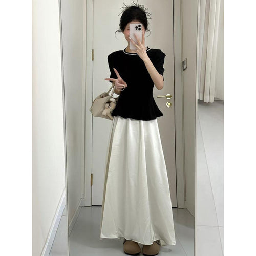 Femme Elegante Peplum-Oberdel og Flydende Maxi-Nederdel Sæt Stilla