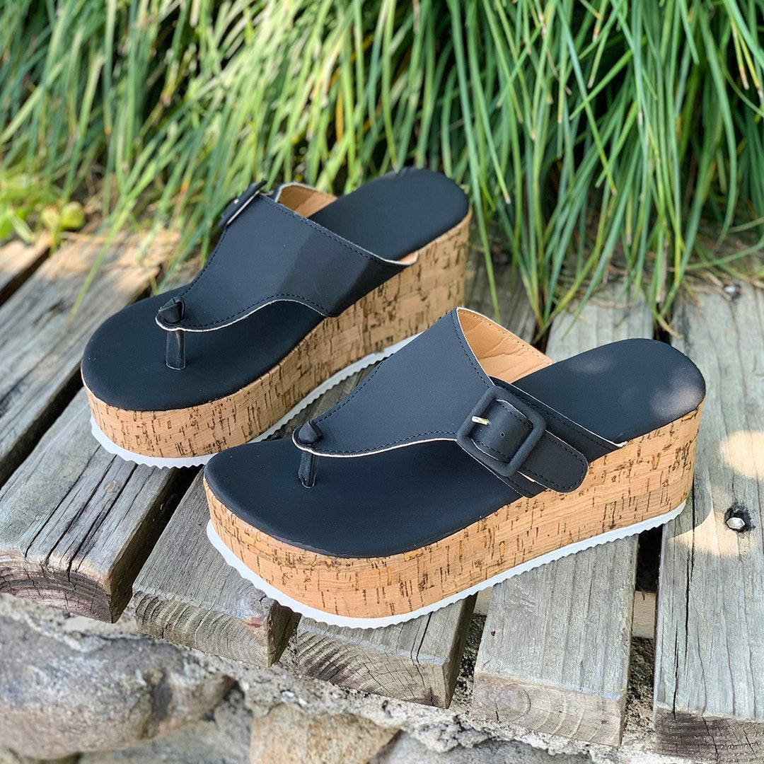 Dame flip-flops med kork-plateau og justerbar rem Stilla