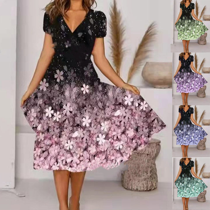 Dame Elegant Vokskjole med blomsterprint og puffærmer Stilla