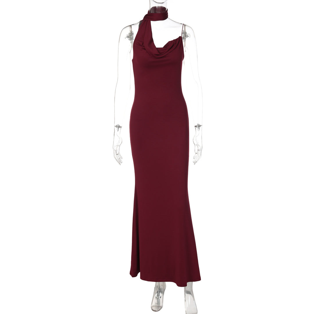 Damer Elegant Maxikjole med asymmetrisk Halterneck Skovae