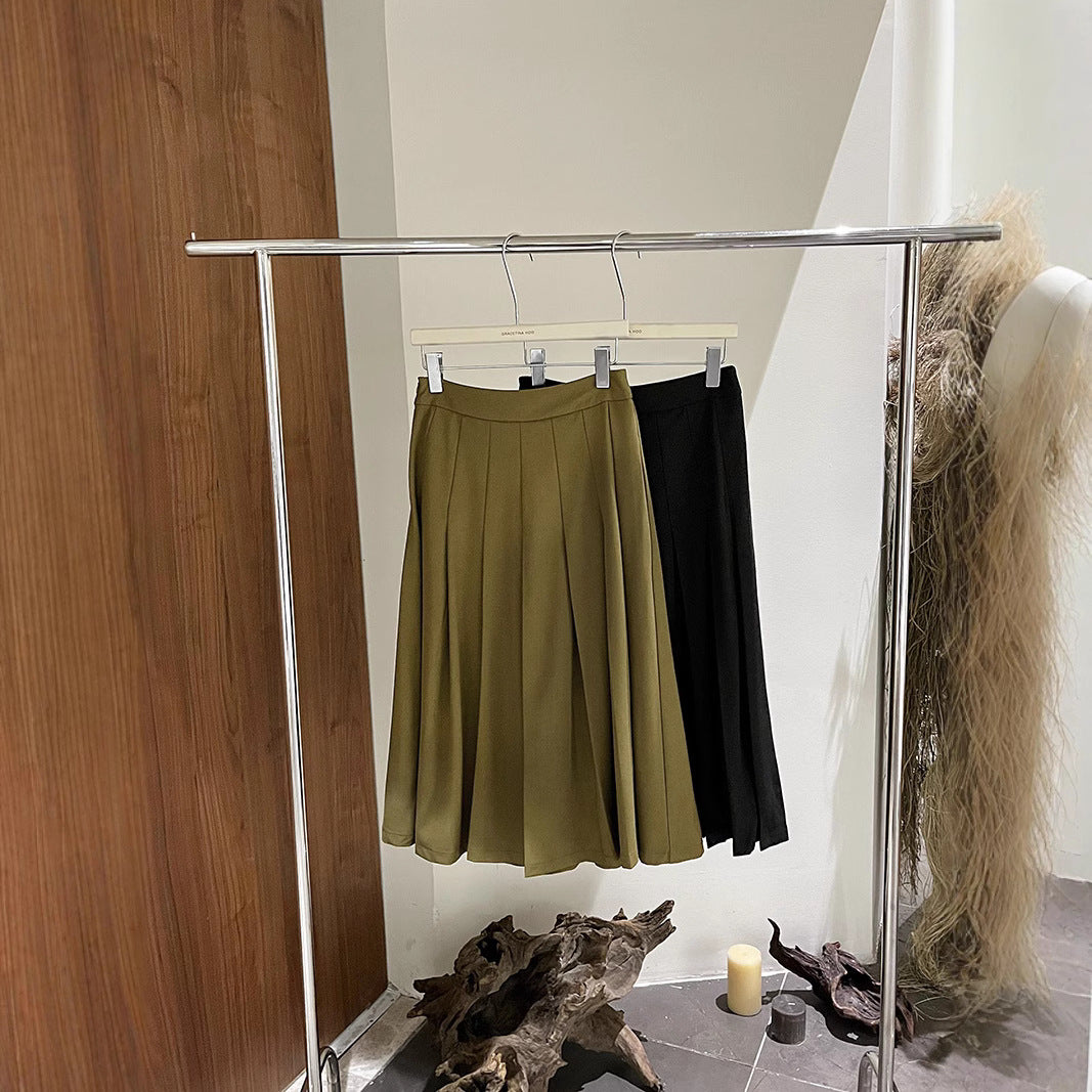 Dame elegant, svingende midi-nederdel med folder og høj talje Stilla