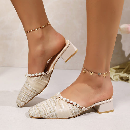 Dame Elegante Mules med Perleapplikation og hæl Stilla