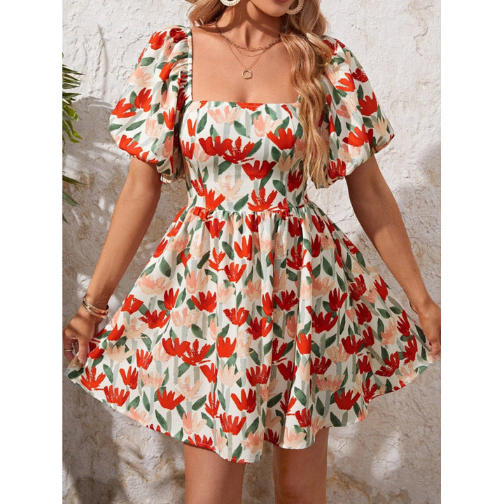 Dame Floral Print Quadrat-Udskæring Mini Kjole Stilla
