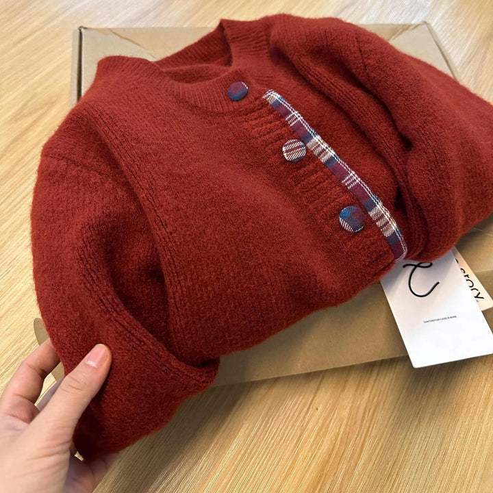 Damer Cozy Cardigan med Ternet Mønster Stilla