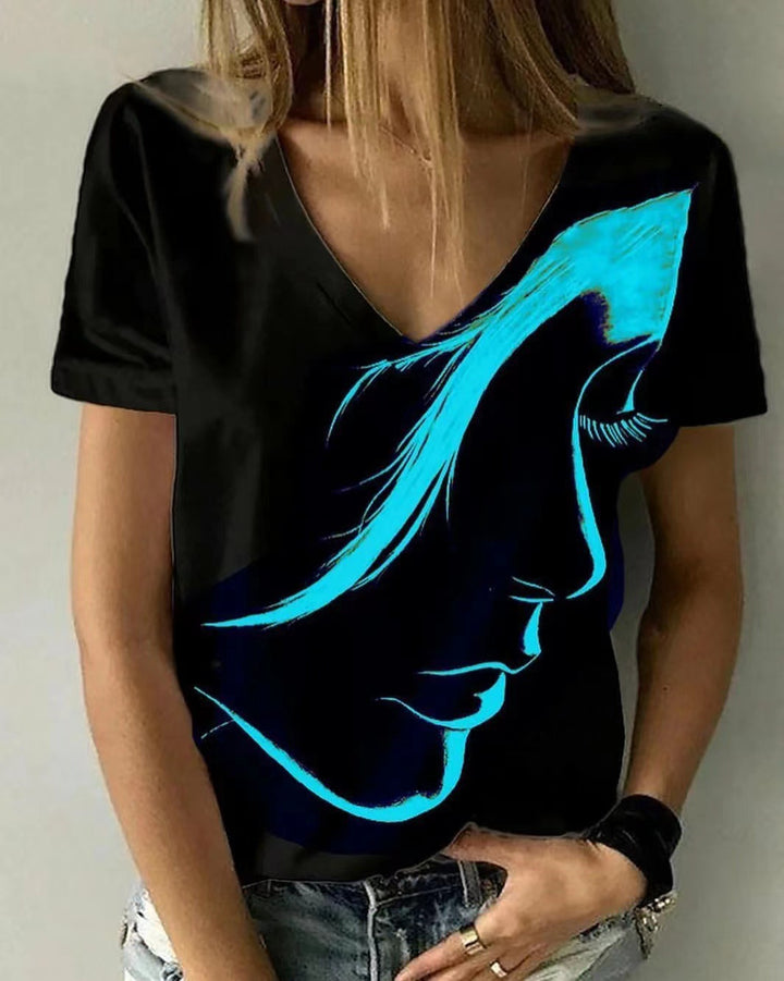 Kvinder Kunstnerisk Grafisk V-hals T-shirt Stilla