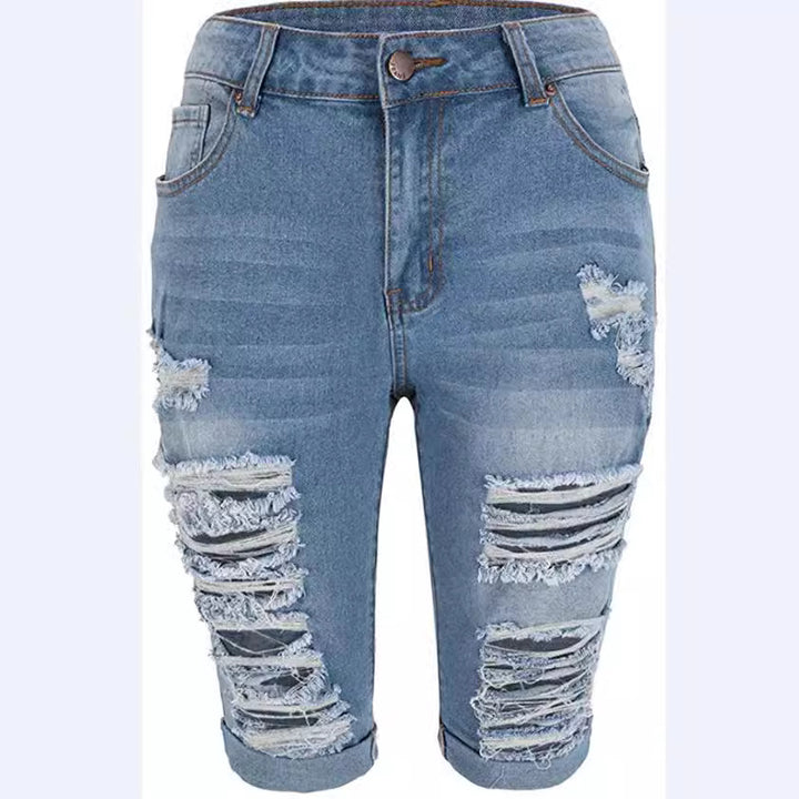 Dame Ripped Jeans-Shorts med Distressed-effekter Stilla