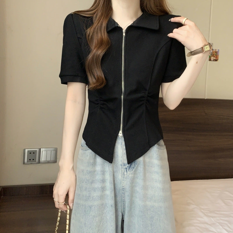 Femme Lynlås foran Peplum Bluse med Rynkning Stilla
