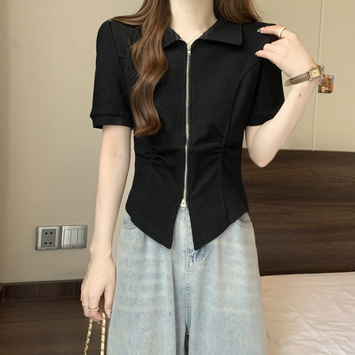 Femme Lynlås foran Peplum Bluse med Rynkning Stilla