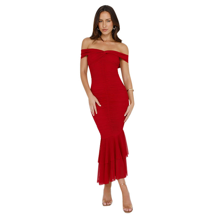 Damer Off-Shoulder Rynk Maxi Kjole med Flæsekant Stilla