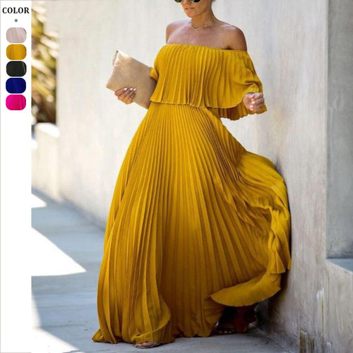 Dame Off-Shoulder Maxikjole med plisseret design og afslappet snit Stilla