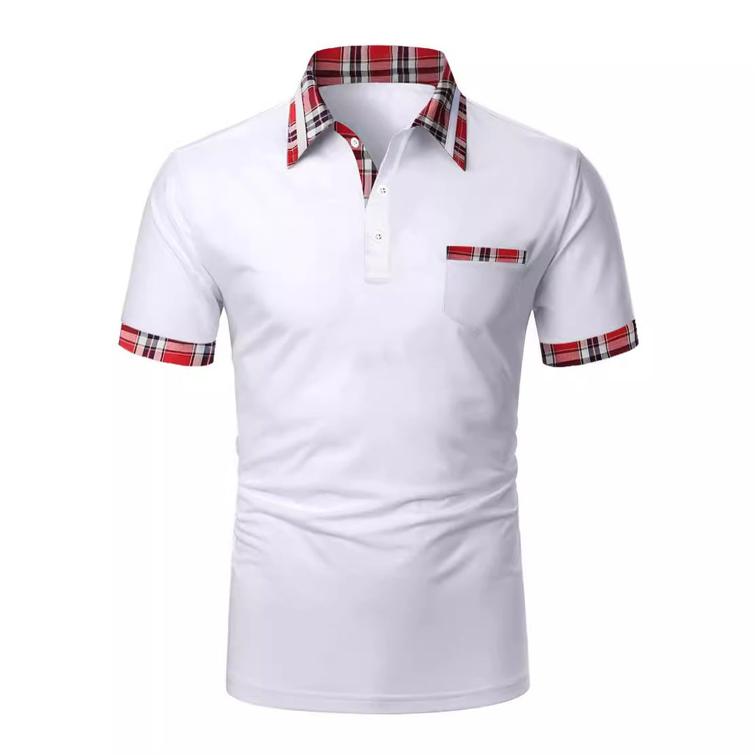 Herrer Poloshirt med moderne ternet detalje og praktisk brystlomme Stilla