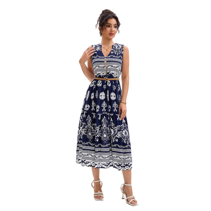 Dame Vintage Floral Knap-op Midi Kjole Stilla