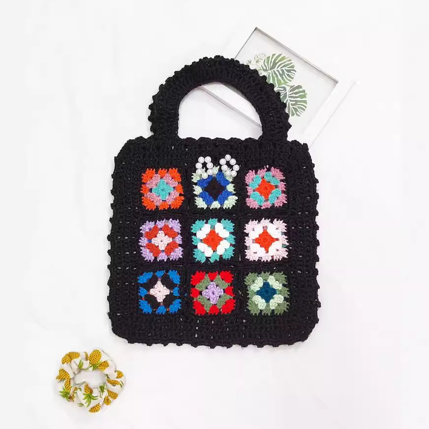Dame hækle- skuldertaske i farverigt granny-square-design Stilla
