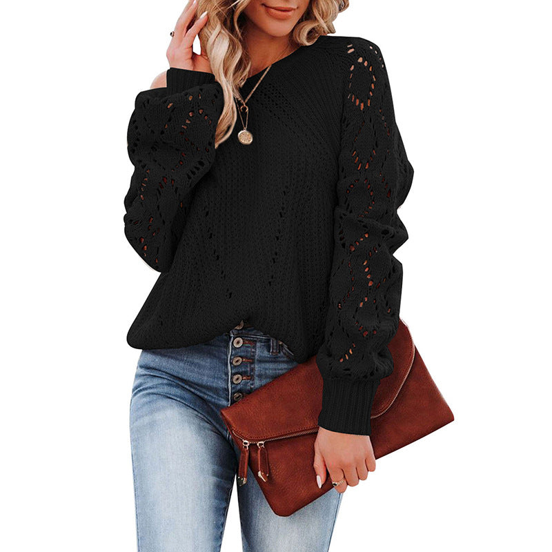 Kvinders strikket sweater med trendy blonde mønster og voluminøse ærmer Stilla