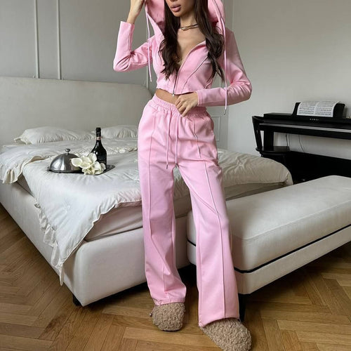 Kvinders sporty cropped hoodie sæt med brede ben og praktisk snoretræk Skovae