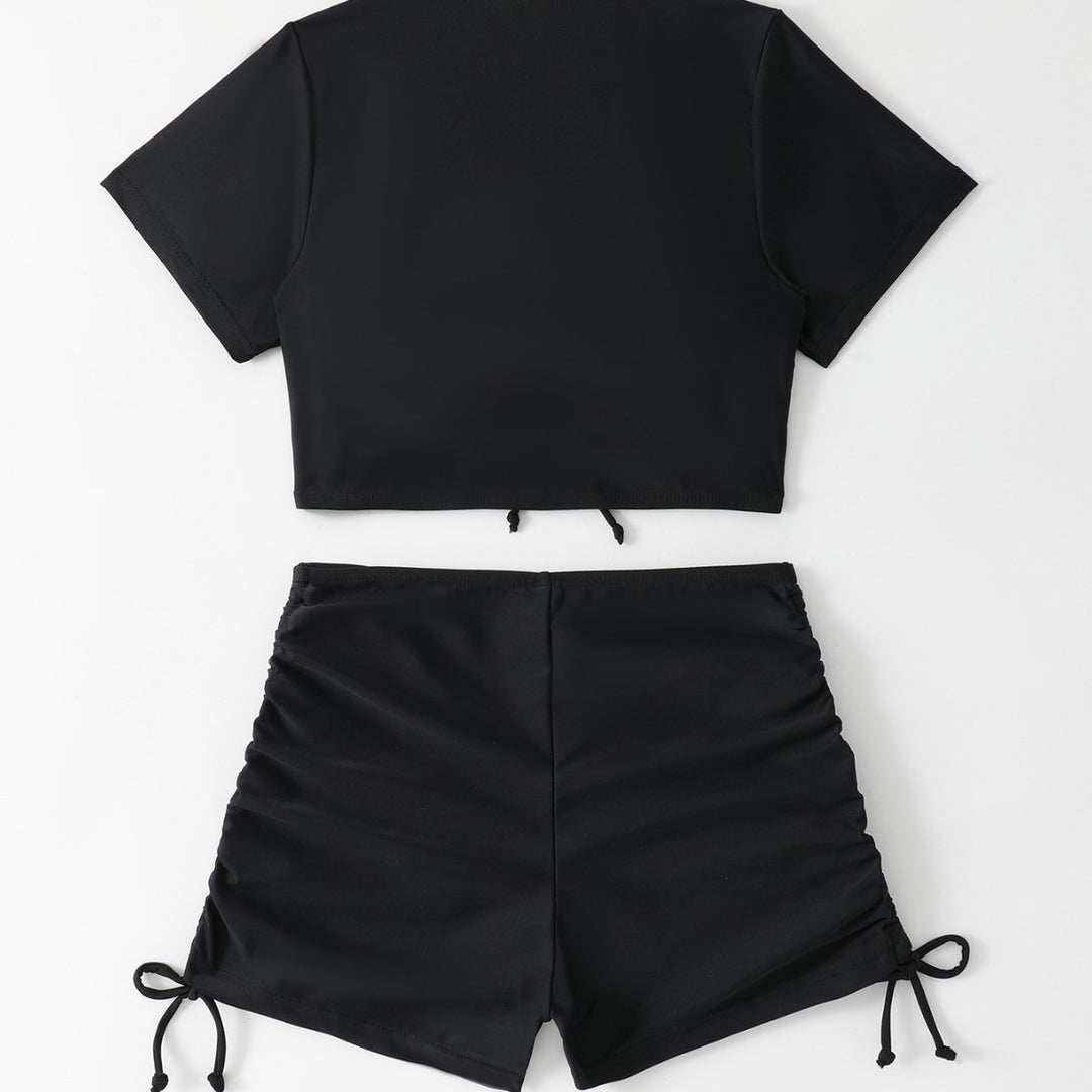 Femme Crop Top og Høj Talje Shorts Sæt Stilla