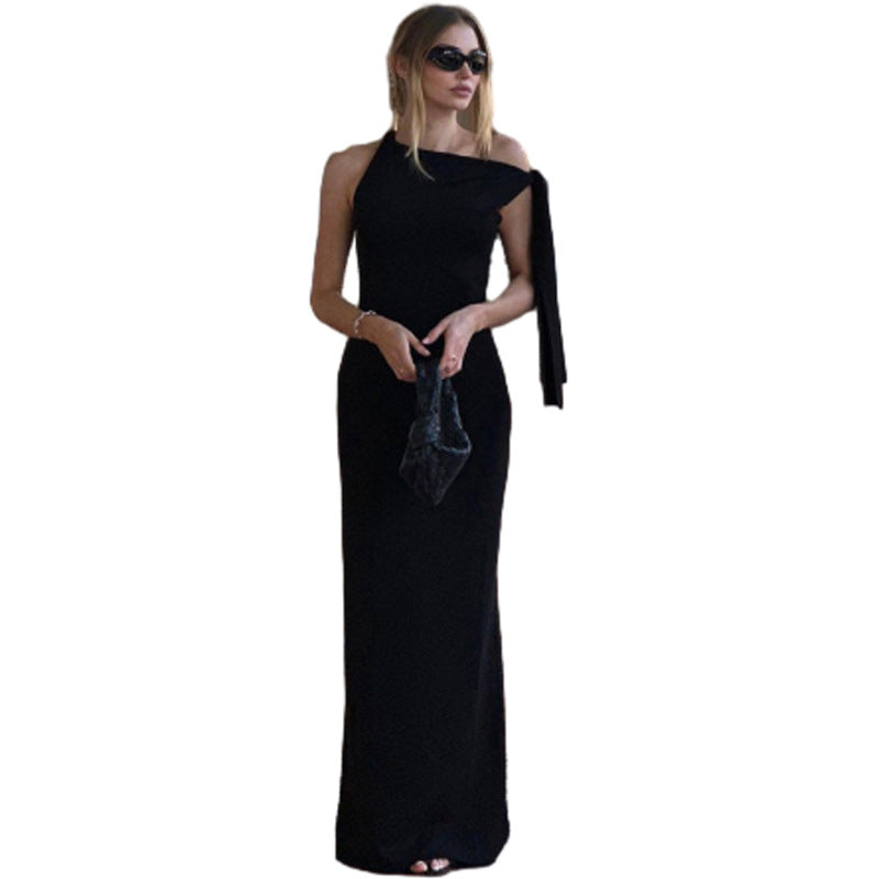 Damer Elegant figursyet One-Shoulder Maxikjole med sløjfe Skovae