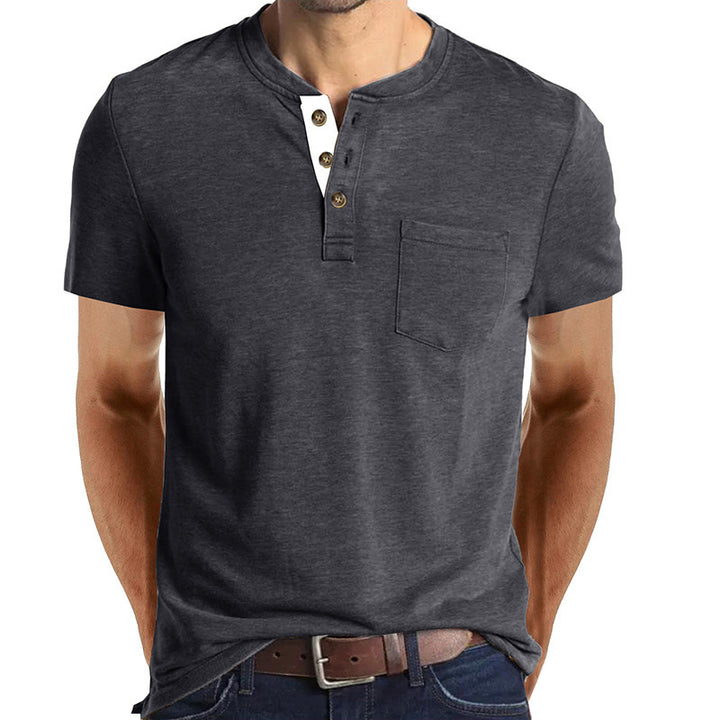 Herre kortærmet Henley-shirt med lomme-detalje Stilla