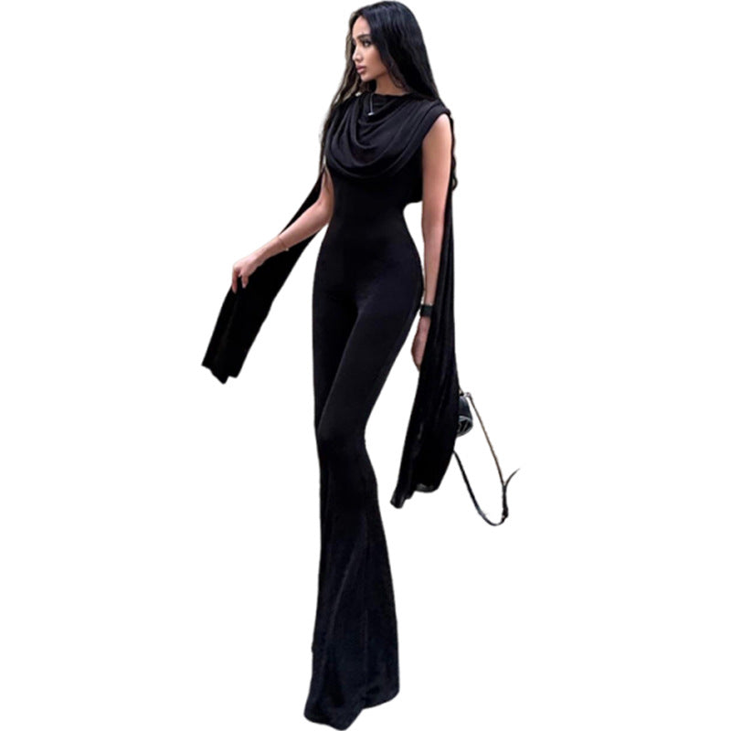 Dame Elegant Jumpsuit med Drapering og bred Benføring Skovae