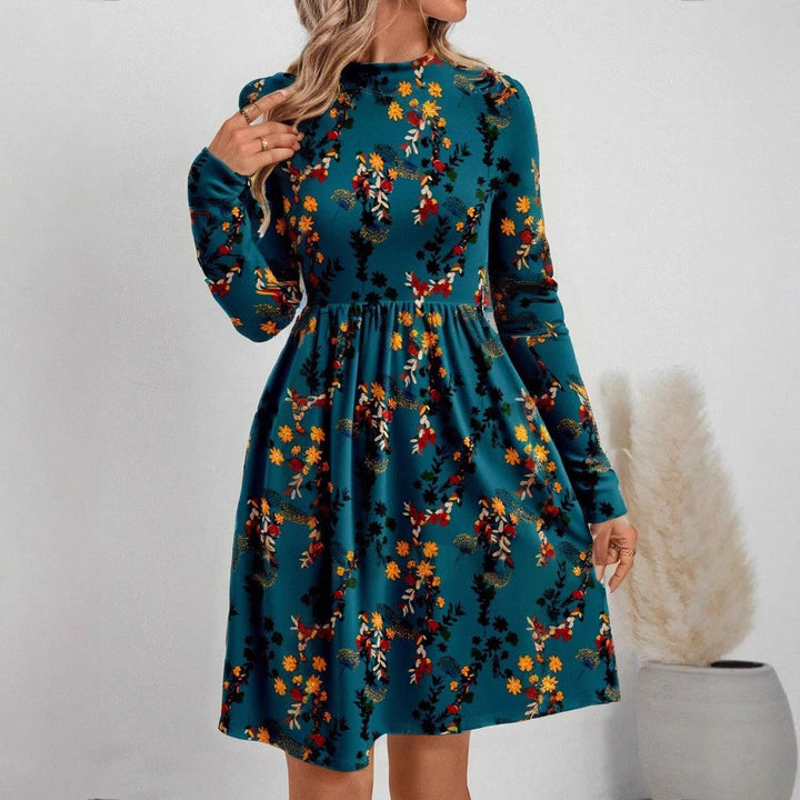 Stilla | Chic Floral Loose Rund Hals Langærmet Kjole