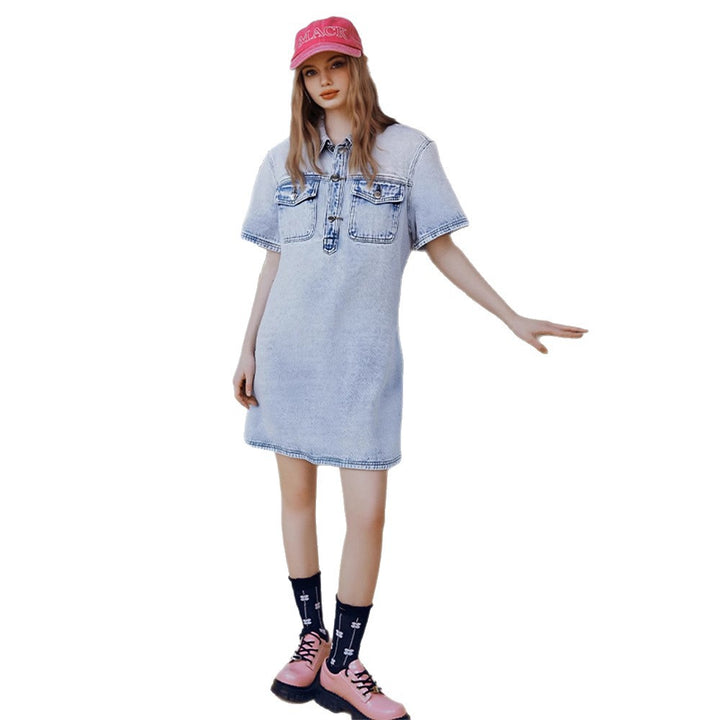 Dame Denim Skjortekjole Stilla