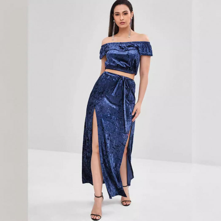 Dame Off-Shoulder Samt To-Delt Sæt Stilla