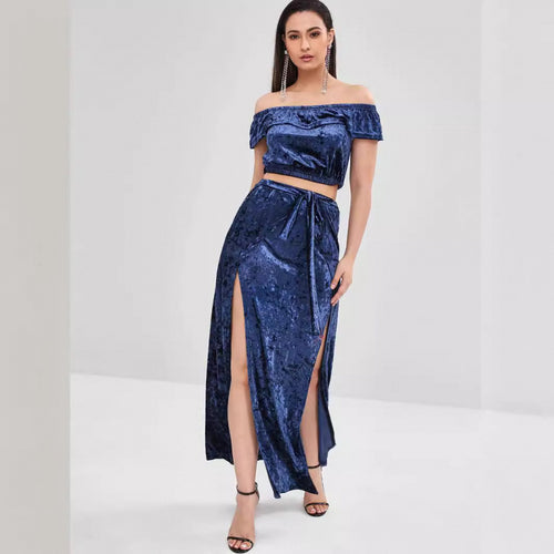 Dame Off-Shoulder Samt To-Delt Sæt Stilla