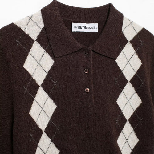 Femme Korte ærmer Argyle Strik Polo-Shirt Stilla