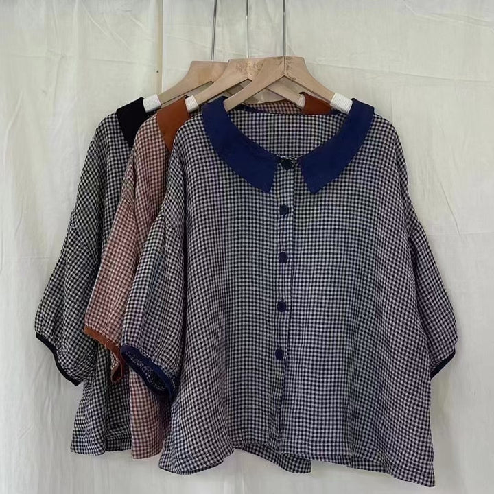 Dame Vintage Gingham Knap-Up Skjorte Stilla