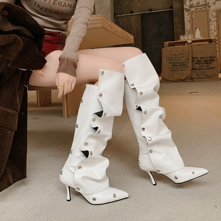 Femme High-Stiletto Statement Over-the-Knee Boots med dekorative trykknapsaccents Stilla