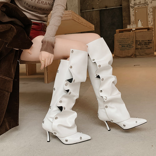 Femme High-Stiletto Statement Over-the-Knee Boots med dekorative trykknapsaccents Stilla
