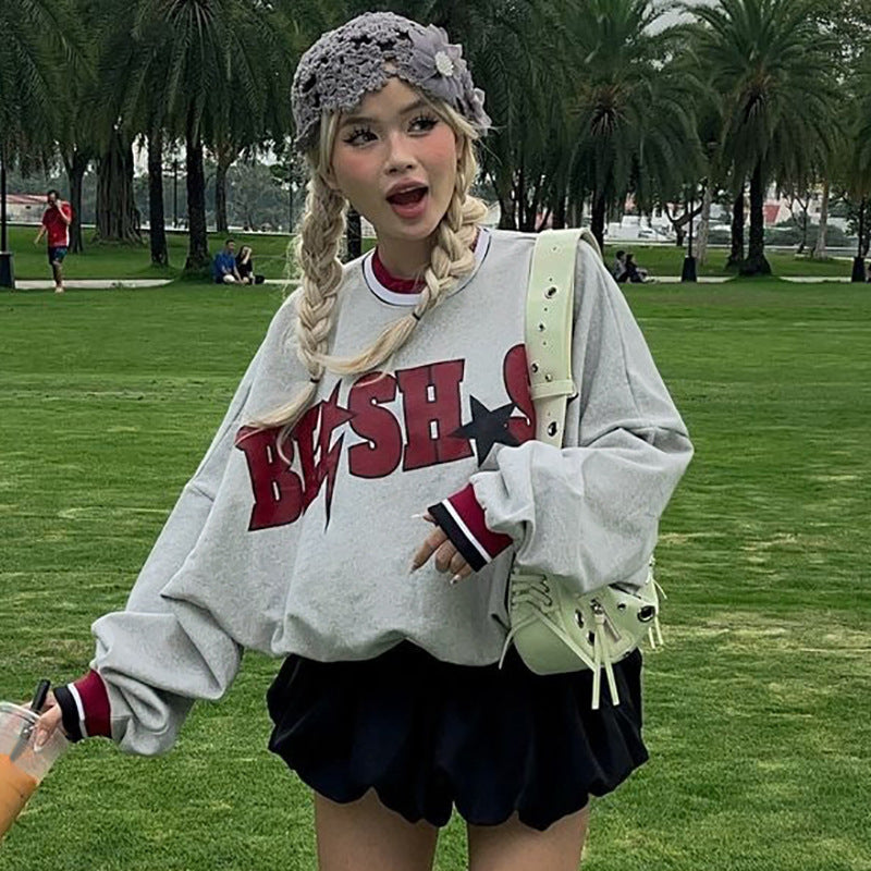Dame Trendy Cropped Sweatshirt med iøjnefaldende print og ribbede afslutninger Stilla
