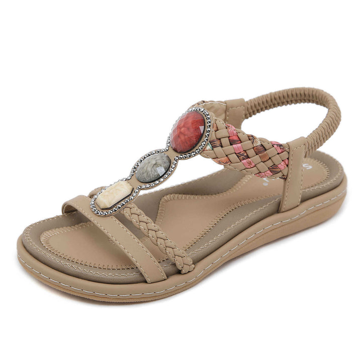 Dame sandaler med flettet remdesign og elegante smykkesten Stilla