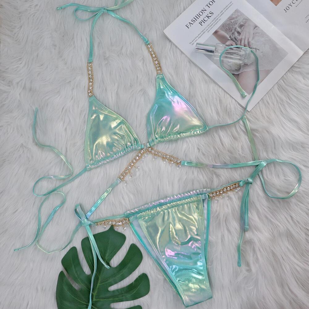 Dame iriserende perle triangle bikini sæt Stilla